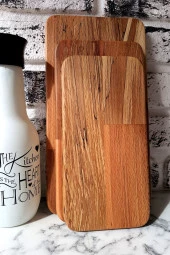 Kayın Kesme Tahtası 3 Parça Sunum Seti Servis Tabağı Kahvaltı Tabağı Doğal - 1