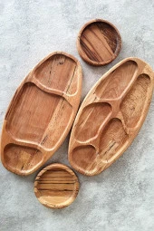 4 Parça Çerezlik Kahvaltılık Sunum Tabağı Ahşap Dekoratif Tabak - 1