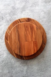 Servis Tabağı Kayın Tabak 2'li Kesme Tahtası Kahvaltı Tabağı - 3