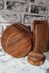 Kayın Tabak Seti Sunum Seti Kesme Tahtası 6 Parça Çeyizlik Sunum Seti - 3