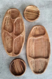 4 Parça Çerezlik Kahvaltılık Sunum Tabağı Ahşap Dekoratif Tabak - 2