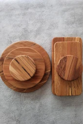 Kayın Tabak Seti Sunum Seti Kesme Tahtası 6 Parça Çeyizlik Sunum Seti - 4