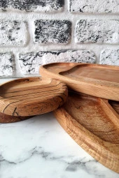 4 Parça Çerezlik Kahvaltılık Sunum Tabağı Ahşap Dekoratif Tabak - 4