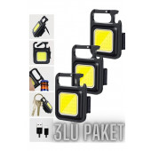 3 Adet Led Anahtarlıklı Metal KasaEl Feneri Usbli Şarj Edilebilir Cep  Cob 800Mah FW-14 A11 3 ADETT - 4