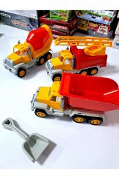 Erkek Çocuk Oyuncak 3Lü İş Makine Seti Kamyon Beton Mikseri 3 lü Kurtarma Aracı thumbnail 1