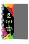 5+1 Ayraçlı Defter 6 Konulu 150 Yaprak 1 Adet 5 Kareli 1 Çizgili Spralli Plastik Kapak Seperatörlü - 8