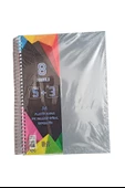 5+3 Ayraçlı Defter 8 Konulu 200 Yaprak 1 Adet 5 Kareli 3 Çizgili Spralli Plastik Kapak Seperatörlü - 1