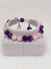 Ametist & Pembe Kuvars Taşı Pandora Bileklik 10mm - 3