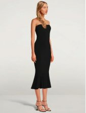 Kadın Fırfır Detay Jarse Straplez Kesim Midi Elbise thumbnail 5