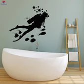Banyo Dekoratif Duvar Sticker Tüplü Dalış Dalgıç Balıklar Kabarcıklar Sualtı Banyo Çıkartmaları Benzersiz Hediyelik - 1