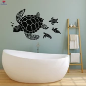 Banyo Dekoratif Duvar Sticker Okyanus Deniz Kaplumbağası Hayvanlar Plaj Tarzı Su Banyo Çıkartmaları - 1