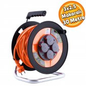 Bylion IP44 Plastik Makaralı Seyyar Kapaklı 4 Prizli Uzatma Kablosu 3x2.5 mm 30 Metre Termal Sigorta - 1