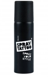 Spray Tattoo Siyah Geçici Sprey Dövme Şablon hediyeli - 1
