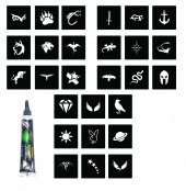 27 minimal Erkek şablon 1 tüp kına fırça hediyeli Geçici Dövme Seti - 1