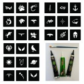 27 minimal Erkek şablon 3 tüp kına fırça hediyeli Geçici Dövme Seti - 1