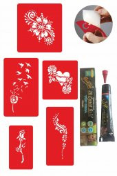 Tüy ve Çiçek Desenleri Hint Kınası ile Geçici Dövme Yapma Seti - 1