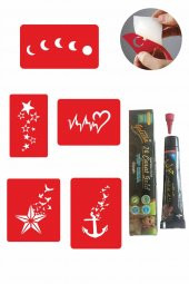 Kalp ve Yıldız Desenleri Hint Kınası ile Geçici Dövme Yapma Seti thumbnail 1