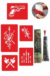 Savaş Aletleri Desenleri Hint Kınası ile Geçici Dövme Yapma Seti - 1