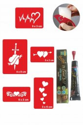 Kalp Desenleri Hint Kınası ile Geçici Dövme Yapma Seti - 1