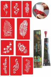 Çiçekli Modeller Kınayla Geçici Dövme Kampanya Seti 1 Tüp Siyah Kına 10 desen - 1