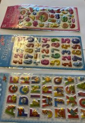 Eğitici Çocuk Sticker Etiket Oyunu 3 Kartela Birden Alfabe Rakam ve Meyveler - 2