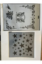 Kelebek ve Yıldız 2 Adet Plastik Baskı Süsleme Kalıpları Stencil Şablon - 1