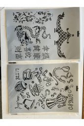 Dragon ve kahve 2 Adet Plastik Baskı Süsleme Kalıpları Stencil Şablon - 1