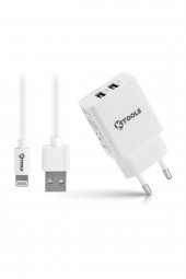 Life 2.4A Çift Lightning Giriş Şarz Cihazı 12W Hızlı Şarj Adaptör ve Kablo - 1