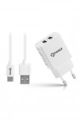 Life 2.4A Çift Type-C Seyahat Şarj Cihazı 12W Hızlı Şarj   Adaptör ve Kablo - 1