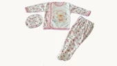 Beyzi Bebek Pijama Takımı Ayaklı Şapkalı 3 Parça 0-6 Aylık - 3