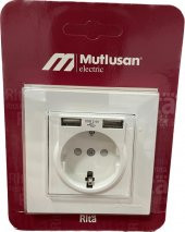 Mutlusan Rita Beyaz Sıva Altı Çerçeveli 2 USB'li Ç.K Topraklı Priz - 1