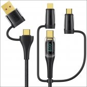 Usams US-SJ616 Type-C+Lightning+MicroUSB,6in1 LCD Göstergeli PD100W Hızlı Şarj ve Data Kablosu-Siyah - 1