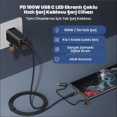 Usams US-SJ616 Type-C+Lightning+MicroUSB,6in1 LCD Göstergeli PD100W Hızlı Şarj ve Data Kablosu-Siyah - 4