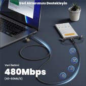 Usams US-SJ616 Type-C+Lightning+MicroUSB,6in1 LCD Göstergeli PD100W Hızlı Şarj ve Data Kablosu-Siyah - 6