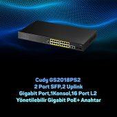 Cudy GS2018PS2 2SFP,2Uplink,1Consol,16 Port L2 Yönetilebilir Gigabit PoE+ Metal Rack Mount Switch - 4