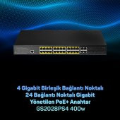 Cudy GS2028PS4 4Combo,1Konson,24 Port Gigabit 400W PoE Yönetilebilir Metal Rack Mount Switch - 4