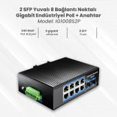 Cudy IG1008S2P 8 Port Gigabit 240W PoE+,2SFP, 2km Çoklu,80km Tekli Mod IP40 Metal Endüstriyel Switch - 4