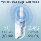 Cudy RE1800 5GHz 1201Mbps, 2.4GHz 574Mbps,Wi-Fi 6 Mesh 2x5dbi Menzil Artırıcı Repeater(AX1800Serisi) thumbnail 5