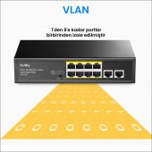 Cudy FS1010P 8 Port 10/100Mbps 120W PoE+, 2 Uplink Portlu VLAN CCTV Rack Mount Metal Switch - 8