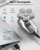 Kibiy - 5'i 1 Arada, Kel Kafalar için Elektrikli Tıraş Makinesi - Gümüş - 3