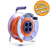 Bylion IP20 Metal Makaralı Seyyar 4 Prizli Uzatma Kablosu 3x2.5 mm TTR Kablo 30 Metre Termal Sigortalı - 1