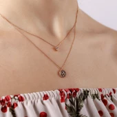 Altın Cemre Kolye 14K Papatyalı Taşlı Çift Zincirli - 3