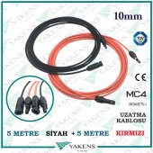Güneş Paneli Uzatma Kablosu (5m+5m) 10mm Çift Taraflı Mc4 Soketli Solar Ara Kablo Siyah Kırmızı - 1