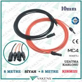Güneş Paneli Uzatma Kablosu (8m+8m) 10mm Çift Taraflı Mc4 Soketli Solar Ara Kablo Siyah Kırmızı - 1