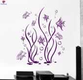 Duvar Banyo Dekoratif Sticker Sualtı Balık Okyanus Deniz Deniz Banyo Dekor Benzersiz Hediyelik - 1