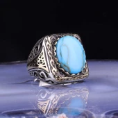 Lucky Life 925 Ayar Gumuss Turkuaz Taşlı Kare Erkek Yüzük - 1