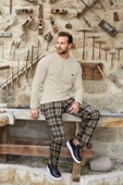 Aydoğan Erkek Berk Jakarlı Kışlık Taş Beji Pijama Takımı J-3378 - 1