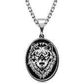 Lucky Life 925 Ayar Gumuss Siyah Zeminli Kurt Motifli Göktürkçe Türk Yazılı Kolye - 1