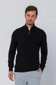 Erkek Balıkçı Yarım Fermuarlı Dik Yaka Standart Fit Triko Kazak - 2