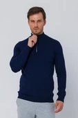 Erkek Balıkçı Yarım Fermuarlı Dik Yaka Standart Fit Triko Kazak - 7